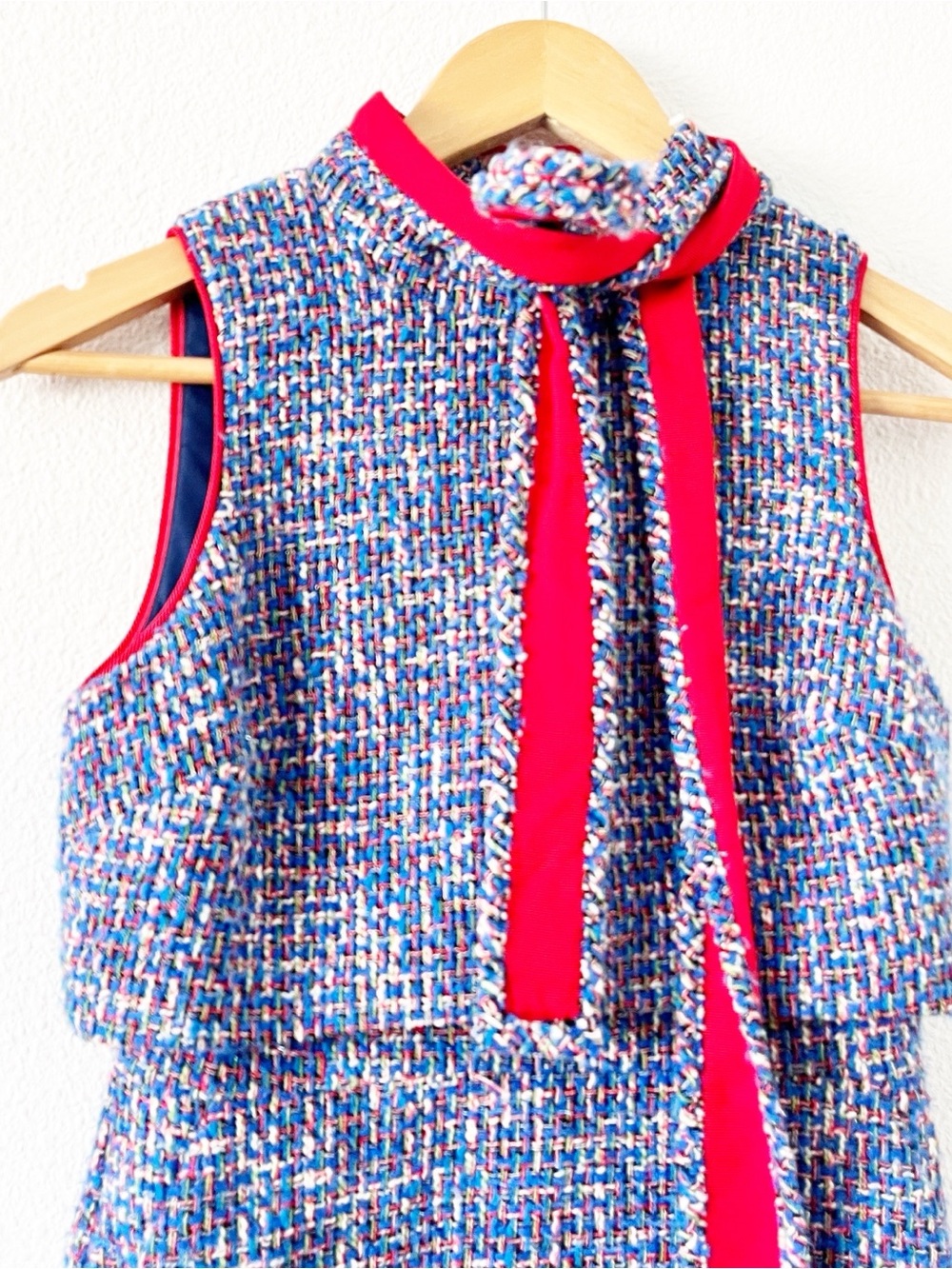 J.Crew Tie-Neck Autumn Tweed Italian Wool Blend Sleeveless Career Mini Dress - Picture 3 of 10